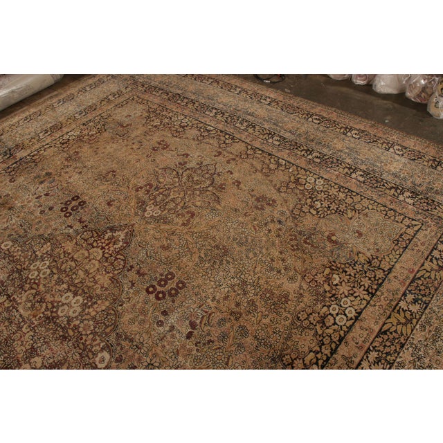 Hand-Knotted Antique Persian Kermanshah Rug in Beige-Brown Medallion Pattern For Sale - Image 4 of 8