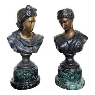 Pair of Bronze and Marble Greek Bust For Sale