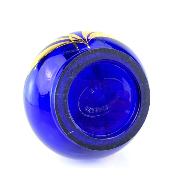 Blue Vintage 1920's Hand-Painted Cobalt Blue Czech Glass Vase With Gold Detailing For Sale - Image 8 of 9