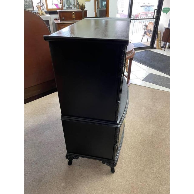 Black Antique Solid Mahogany Oriental Chest of Drawers, Black Satin Lacquer, Refinished, Brass Hardware For Sale - Image 8 of 13