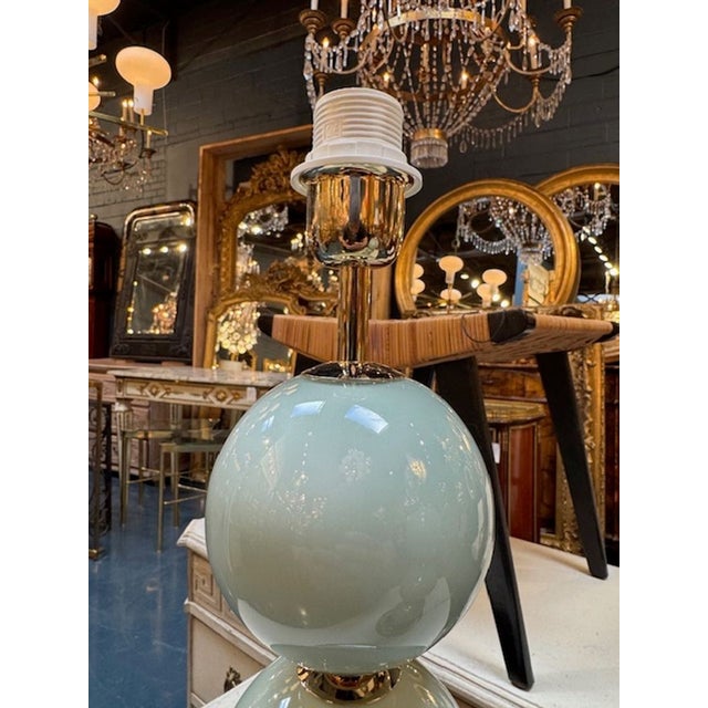Pair of Pale Blue Murano Glass Ball Form Lamps For Sale - Image 4 of 6