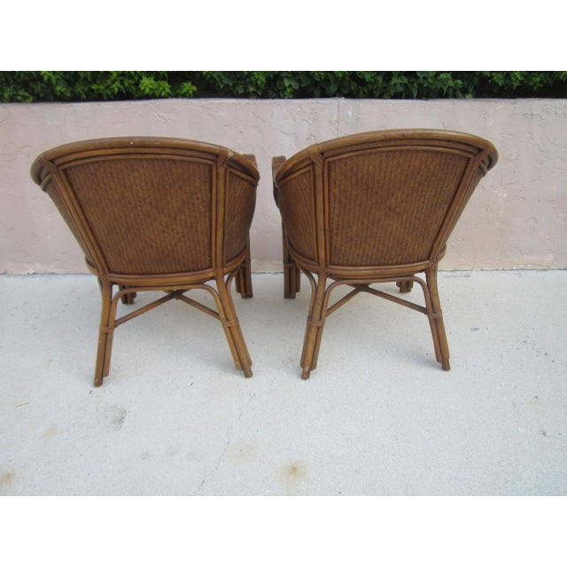 1990s Tommy Bahama Style Bamboo Wicker Arm Chairs - a Pair For Sale In Naples, FL - Image 6 of 13