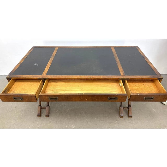 Campaign Vintage Brandt Campaign Style X-Base Writing Desk With Brass Details For Sale - Image 3 of 14