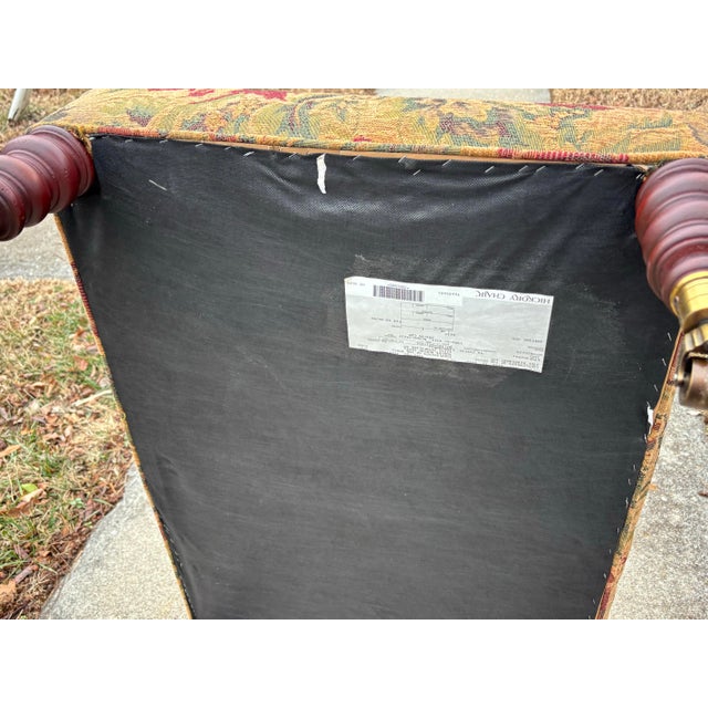 1990s Hickory Chair Turned Leg Tapestry Ottoman on Brass Casters For Sale - Image 10 of 12