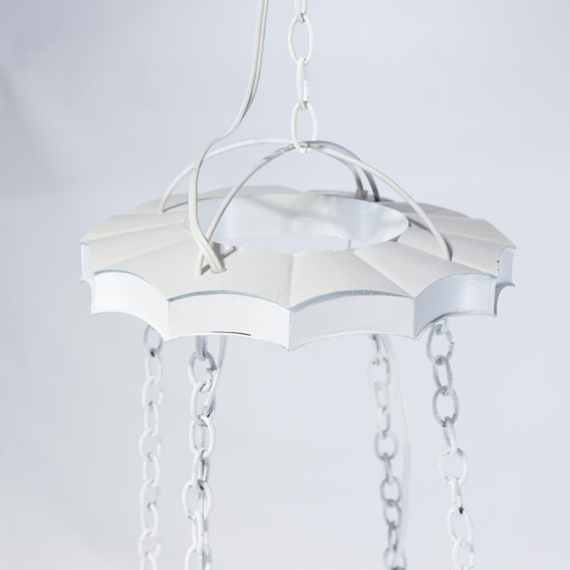 Vintage Handmade White and Light Blue Iron 8-Light Pendant Chandelier For Sale In New York - Image 6 of 13