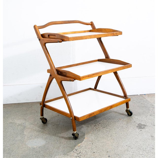 Mid-Century Modern 1960s Mid Century Danish Modern Serving Cart Italian Bar Tray Trolley Rolling White For Sale - Image 3 of 12