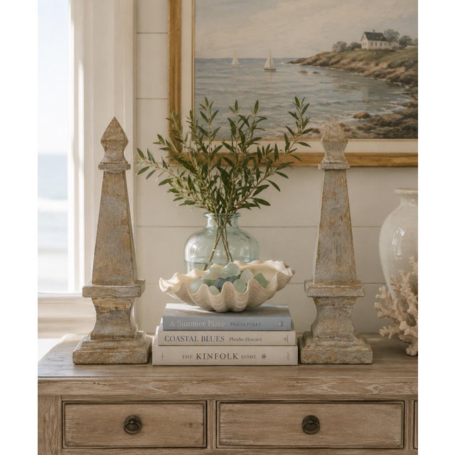 Chelsea House Inc Pair Vintage Carved Lightweight Wooden Obelisks – 13.25” Architectural Accents From Indonesia - Neoclassical & Palm Beach Chic. See Pics! For Sale - Image 4 of 9
