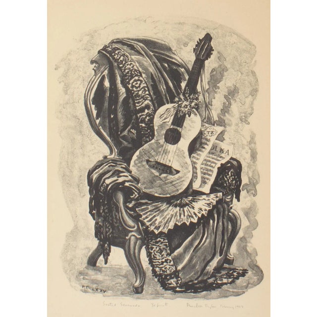 A 1947 still life lithograph by the American artist Prentiss Taylor (1907-1991). Titled "Seated Serenade," the print...