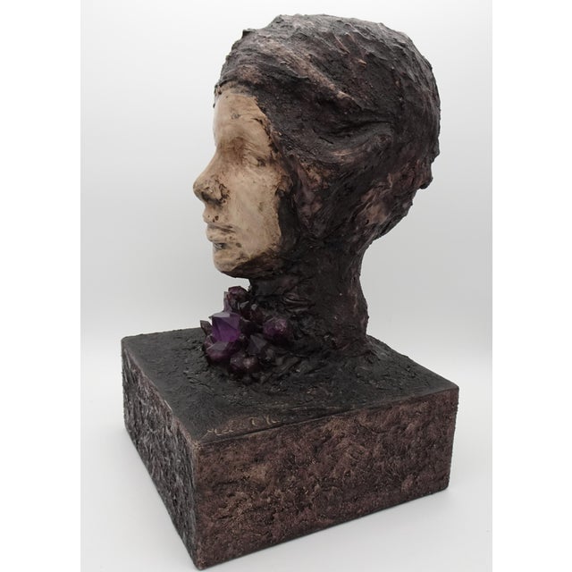 Large Brutalist Bust Sculpture with Amethyst by Marc D'haenens, 1970s For Sale - Image 6 of 17