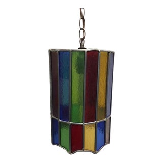 Retro Stained Glass Pendant Chandelier For Sale