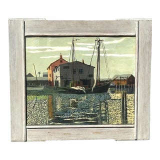 1940s Louis Thompson Rockport School Harbor Scene Oil Painting For Sale