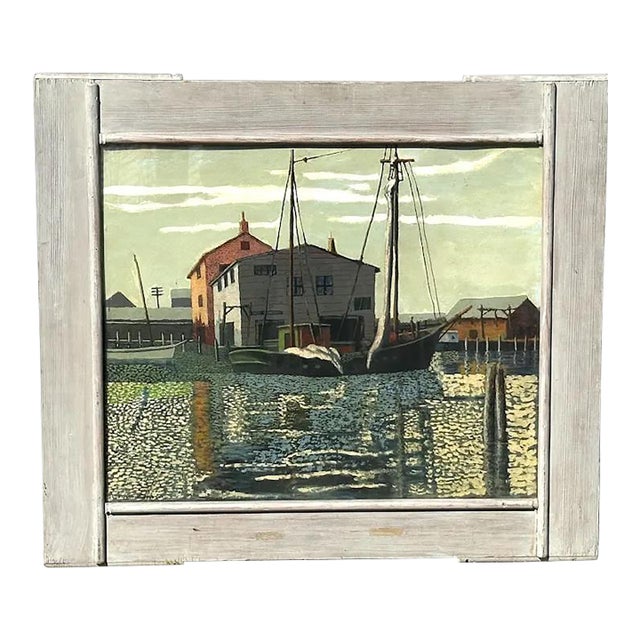 1940s Louis Thompson Rockport School Harbor Scene Oil Painting For Sale
