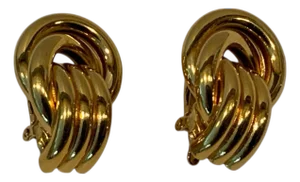 1990s Trifari Clip on Earrings Gold Tone Double Knot Adjustable Classic, A Pair