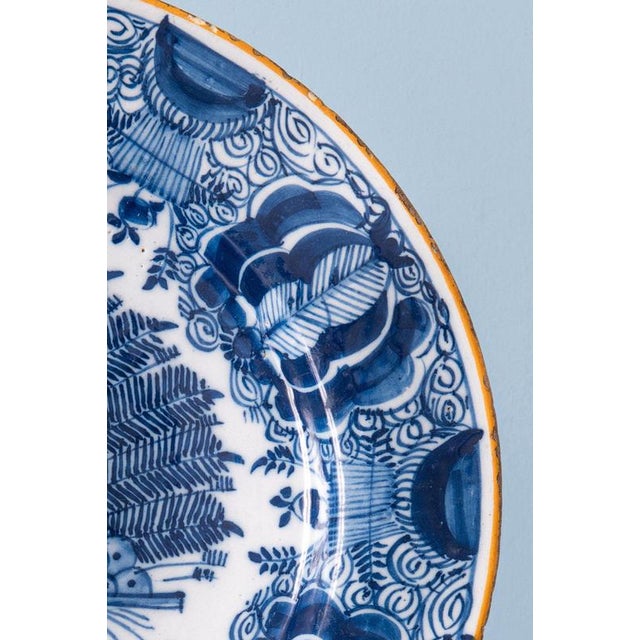 18th Century Dutch Delft Blue and White Peacock Dish For Sale - Image 3 of 8