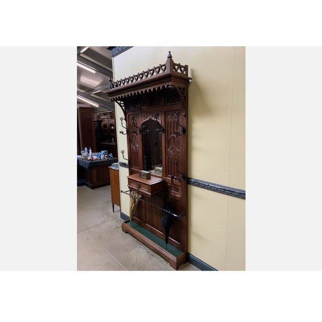 Late 19th Century Antique Neo-Gothic Wardrobe with Drawer, 1880 For Sale - Image 5 of 11
