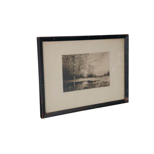 Late 19th century black and white etching titled "The Last Walk in Autumn" by Henry Farrer. Country landscape featuring a...