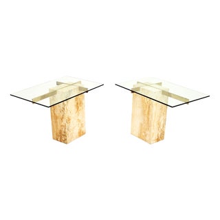Vintage Italian Travertine and Brass Side Tables from Artedi, 1970s, Set of 2 For Sale