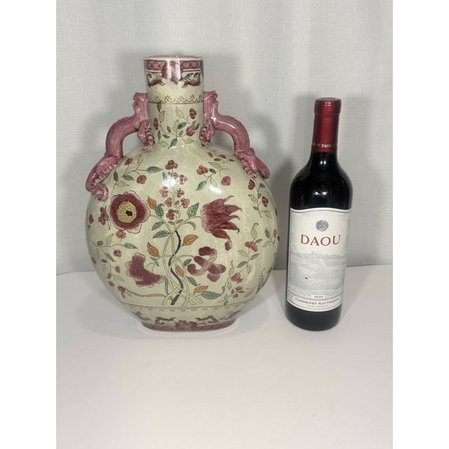 Chinoiserie Vintage Chinoiserie Porcelain Moon Flask Vase For Sale - Image 3 of 12