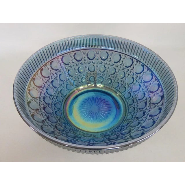 Blue Indiana Carnival Glass Windsor Blue Large Salad Serving Decorative Bowl For Sale - Image 8 of 11