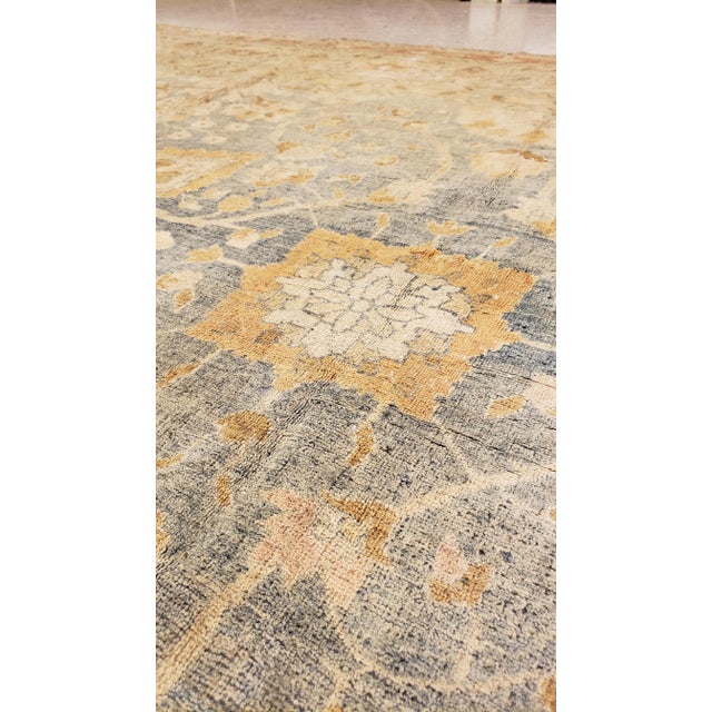 Antique Tabriz Carpet, Handmade Carpet, Light Blue, Soft Saffron and Ivory For Sale - Image 12 of 13