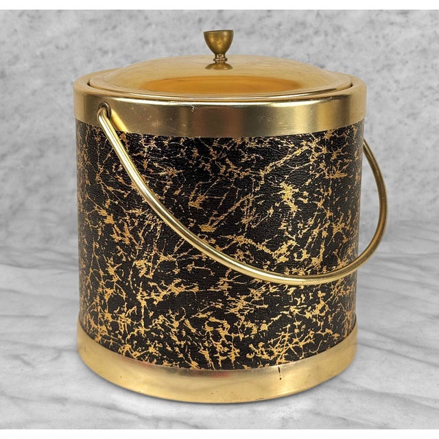 Mid-Century Modern Mid-Century Hollywood Regency Italian Gold & Black Ice Bucket For Sale - Image 3 of 10