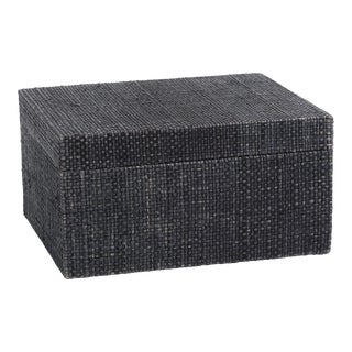 Bumi Blue Raffia and Chambray Decorative Box, Large For Sale