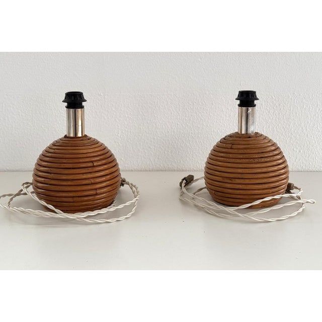 Wood Vintage Italian Rattan Bamboo Table Lamps from Vivai Del Sud, 1970s, Set of 2 For Sale - Image 7 of 11