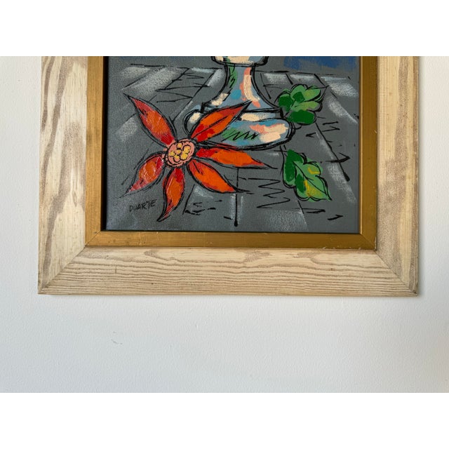 Blue 1970's Vintage Duarte Still Life Oil on Canvas Painting, Framed For Sale - Image 8 of 11