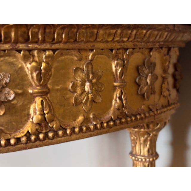 Antique Giltwood Demi-Lune Console Table With Satinwood Inlay For Sale - Image 12 of 16