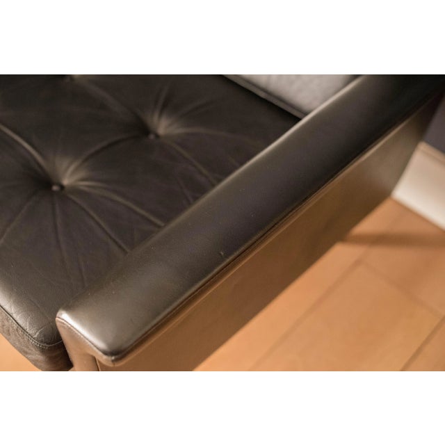 Vintage Scandinavian Rosewood and Black Leather Three Seat Sofa For Sale - Image 11 of 13