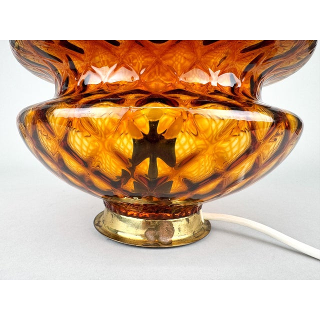 Glass and Brass Table Lamp from Jablonec Glassworks, Former Czechoslovakia, 1960s For Sale - Image 9 of 11