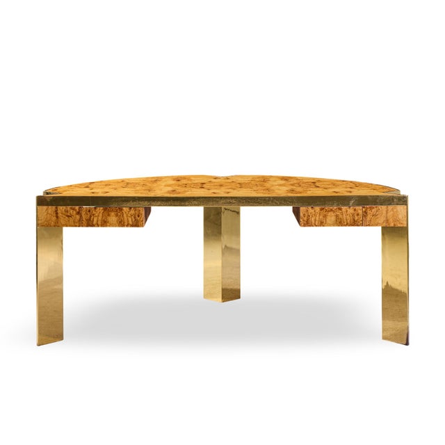 Leon Rosen for Pace Mid Century Burlwood and Brass Executive Desk This desk measures: 72 wide x 41.5 deep x 29 high, with...