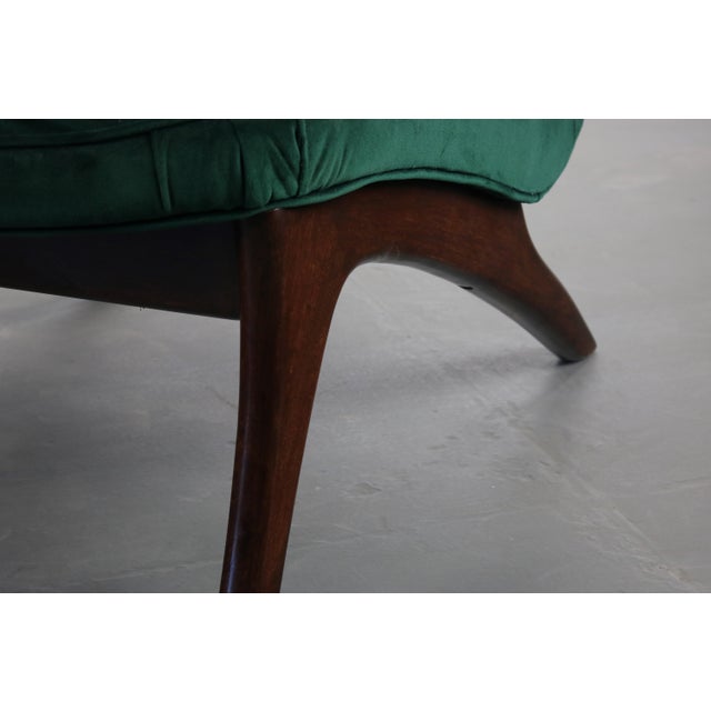 Mid-Century Modern Scoop Lounge Chairs Attributed to Adrian Pearsall in Rich Tufted Green Velvet - a Pair For Sale - Image 3 of 6