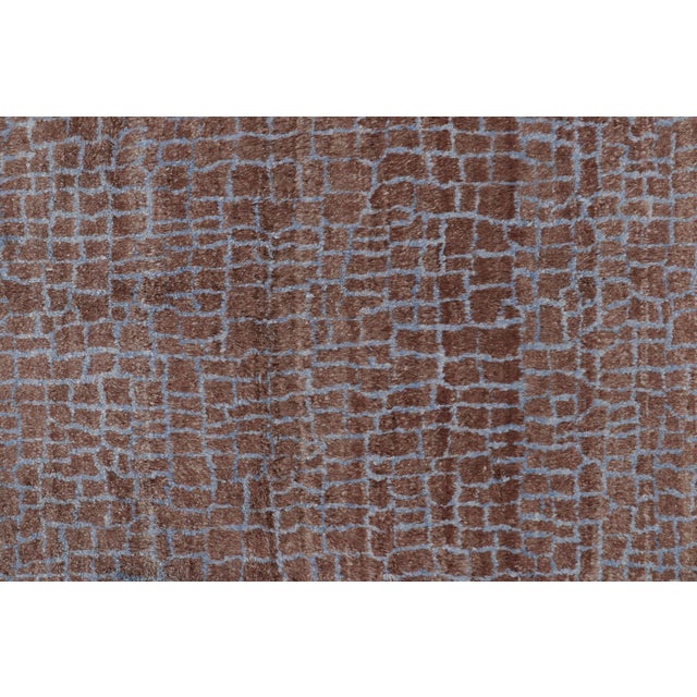 Rug & Kilim’s Modern Rug in Brown With Blue Geometric Patterns For Sale In New York - Image 6 of 8