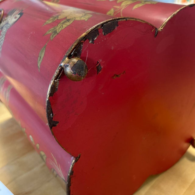 Vintage Red Chinoiserie Wastebin For Sale - Image 11 of 11