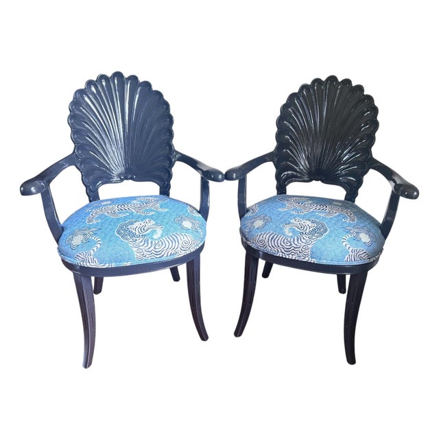 Pair of Lacquered Vintage Italian Hand Carved Grotto Chairs For Sale
