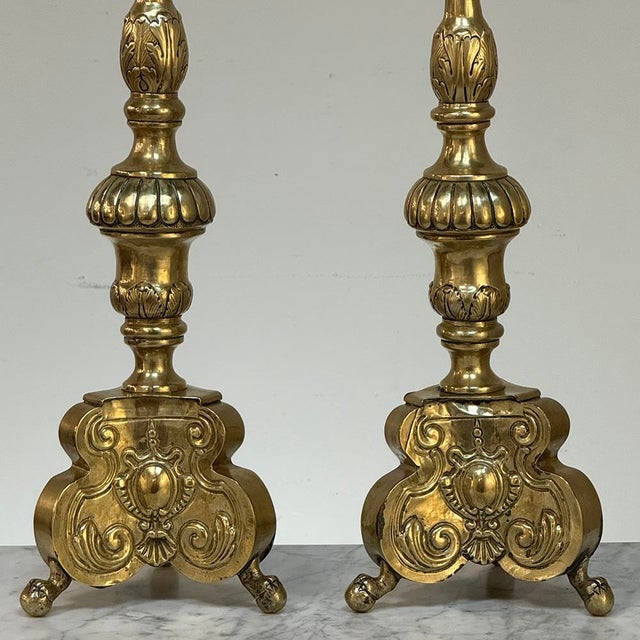Set of Four Late 17th Century French Renaissance Brass Altar Candlesticks For Sale - Image 12 of 18