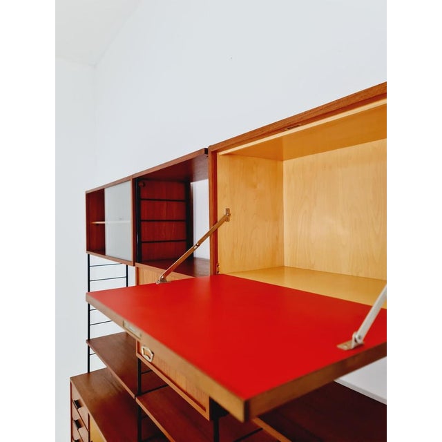 Freestanding String Shelf-System Unit Bookcase in Teak & Metal from Silverschild, Germany, 1950s For Sale - Image 9 of 11