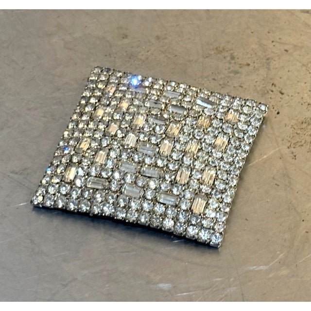 Mid-Century Modern Large 1960s Square Rhinestone Brooch For Sale - Image 3 of 4
