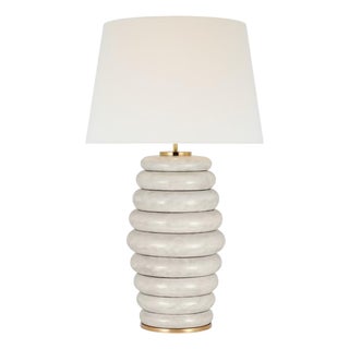 Kelly Wearstler by Visual Comfort Signature Phoebe Extra Large Stacked Table Lamp in Antiqued White with Linen Shade For Sale