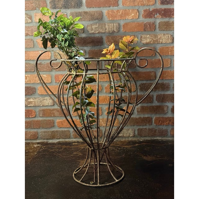 French Country Vintage French Style Wrought Iron Wire Garden Urn Planter - 22" For Sale - Image 3 of 12