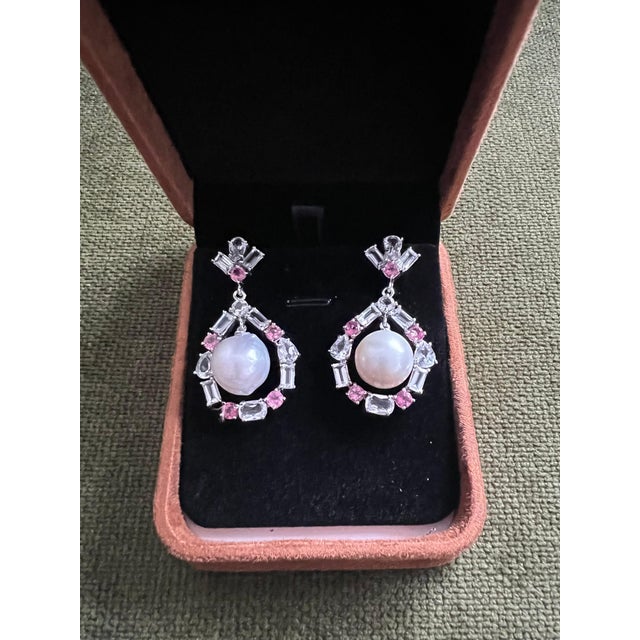 Bochic "Orient" Vintage Pink Sapphire & White Pearls Earrings 18K Gold & Silver For Sale - Image 18 of 18