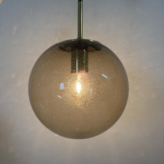 Brass and Smoked Glass Ball Pendant from Limburg Glashütte, 1970s For Sale - Image 13 of 18