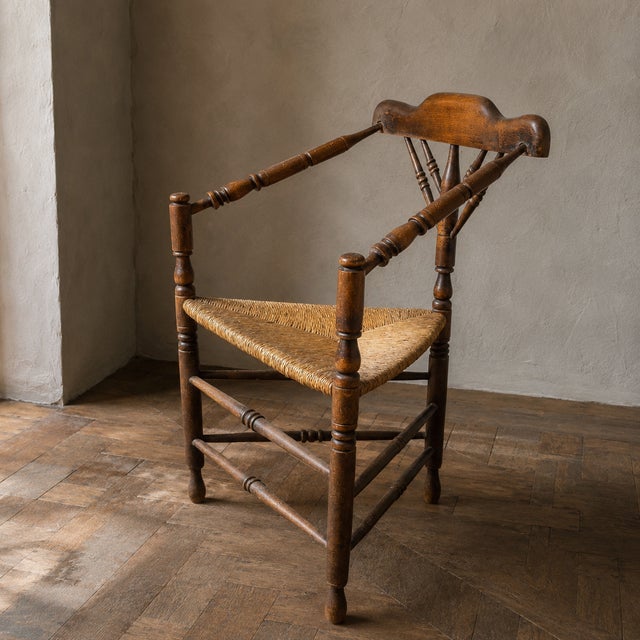 Antique Rush-Seated Corner Chair, 1890s For Sale - Image 4 of 7