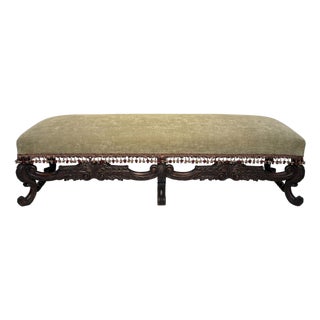 French Restauration Style Walnut Upholstered Bench, Circa 1900 For Sale