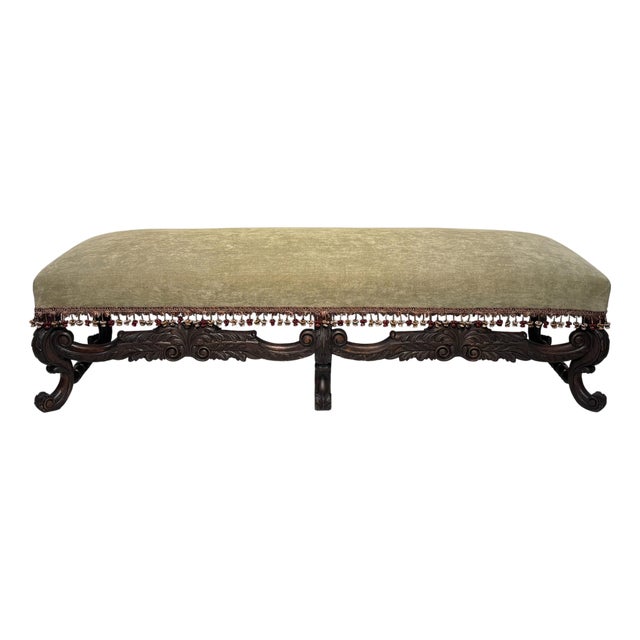 French Restauration Style Walnut Upholstered Bench, Circa 1900 For Sale