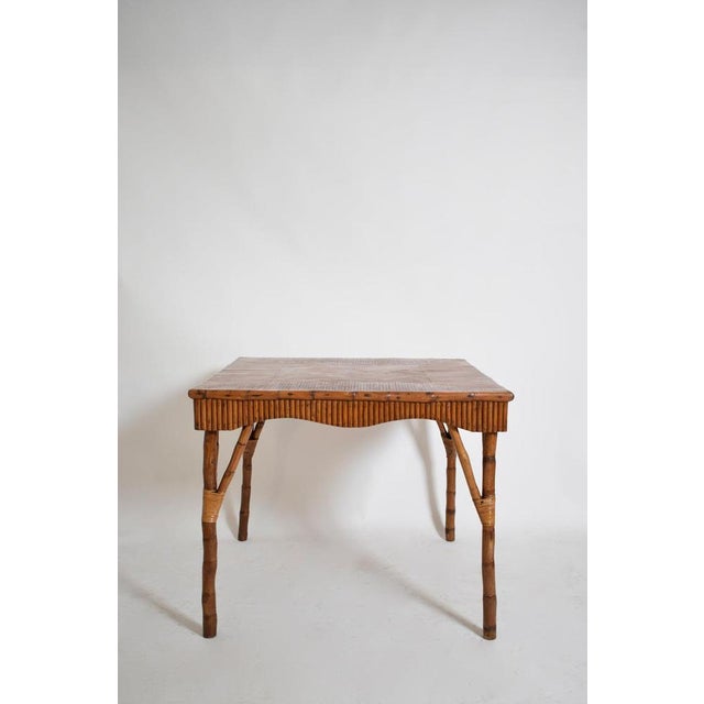 Rattan Square Game Table, 1950s For Sale - Image 4 of 7