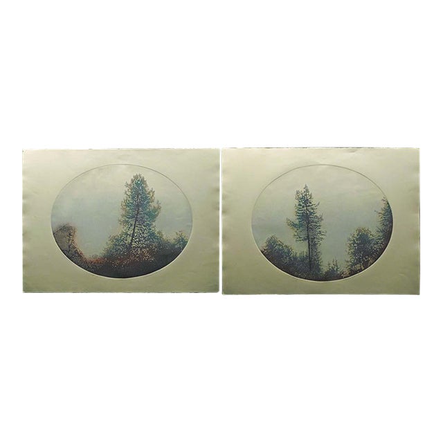 Catherine O'Connor "Spring Pines I & Ii" 2 Hand Signed Fine Art Etchings, Trees For Sale
