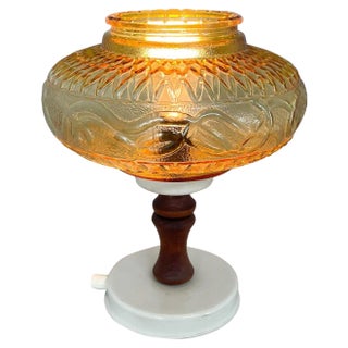 Mid-Century Glass & Wood Table Lamp, Czechoslovakia, 1970s For Sale