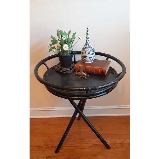 Black Tripod Bamboo Tray Table Chinoiserie For Sale - Image 12 of 13
